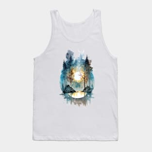 Mountain lake surrounded with trees - 2 Tank Top